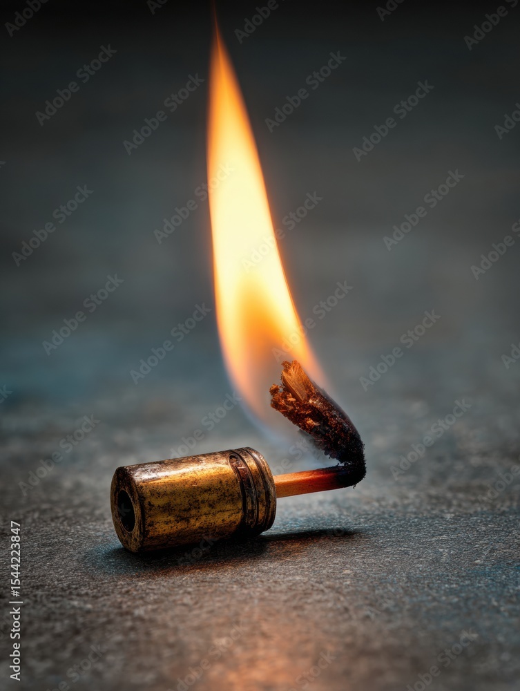 Poster burning fuse ignites brightly as it leads to empty space in a darkened environment