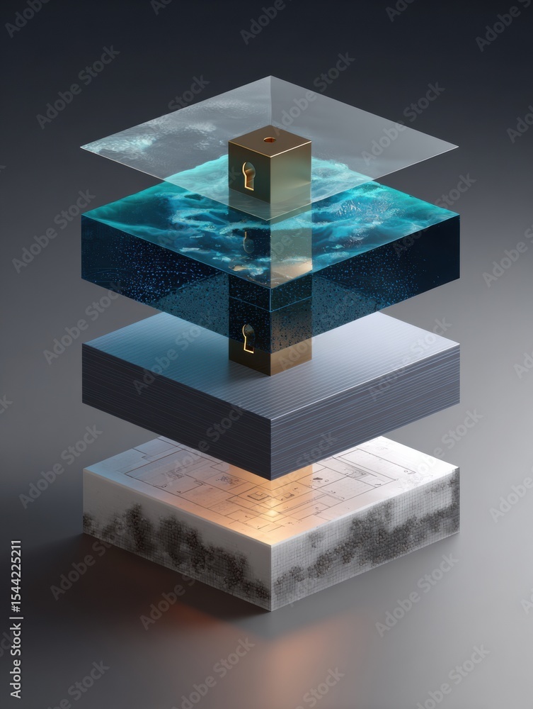 Aufkleber 3D Cubes Displaying Firewall Protection Layers With Various Textures and Colors Showcasing Security Features and Technology Concepts