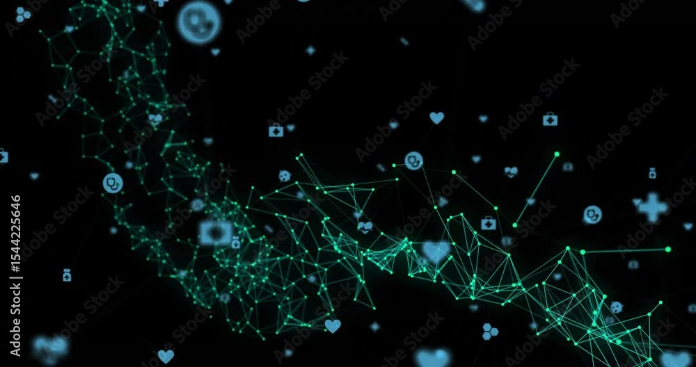 Aufkleber dark void initiating green mesh forming pulsing network floating medical icons showing health data