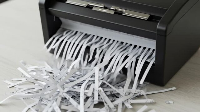 Paper shreds ejected from document shredder