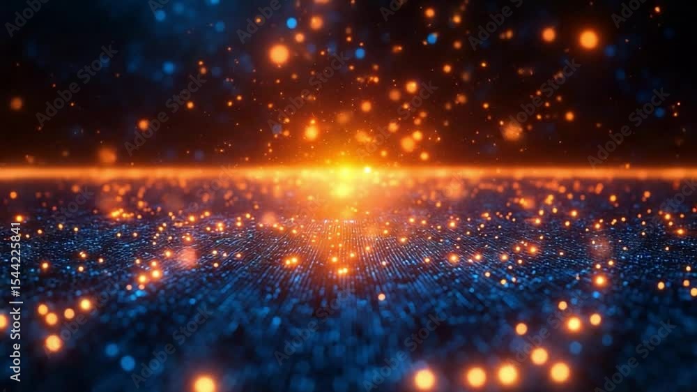 Poster cosmic brilliance: an abstract representation of a dazzling cosmos, where radiant particles of light