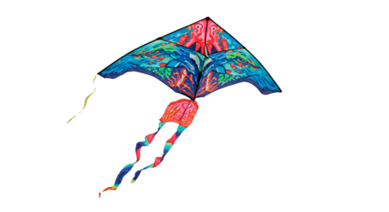 Buy colorful ocean themed delta kite for outdoor fun and recreation activities for summer days on the beach on transparent background