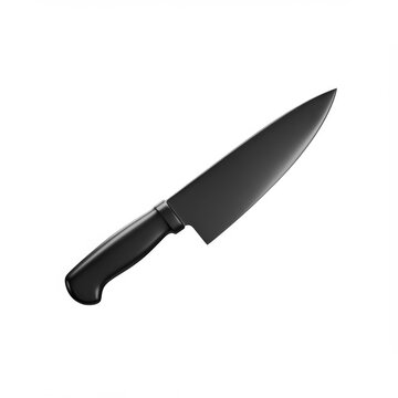 Black Chef's Knife on White Background