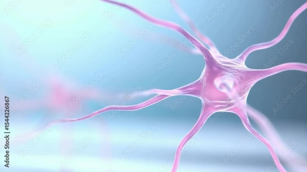 Poster Elegant Neuron: An intricate, light-pink neuron is captured against a gentle gradient background, emphasizing the complexity of the human brain