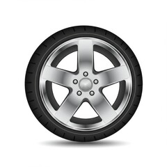 Obraz premium Silver Alloy Wheel with Black Tire on White Background