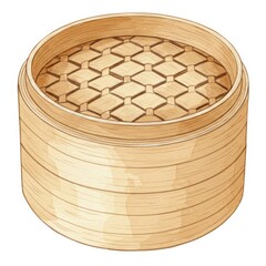 Round Bamboo Steamer with Grid Pattern