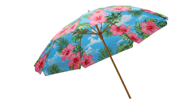 Buy tropical floral beach umbrella for sun protection outdoor patio garden summer vacation and travel one hundred on transparent background