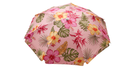 Floral pattern umbrella summer sun protection beach accessory tropical design outdoor shade vacation style travel gear on transparent background