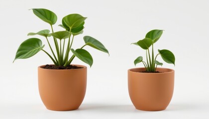 Obraz premium single eco friendly plant pot made from terracotta clay pot, containing a philodendron, isolated on white background, minimalist product shot, soft studio lighting, realistic 3d render, 8k resolution