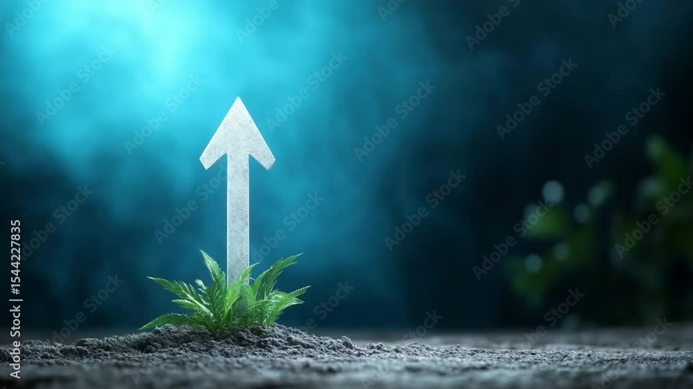 Aufkleber growing upward: symbol of growth and progress rising from the earth, with a focus on future potentia