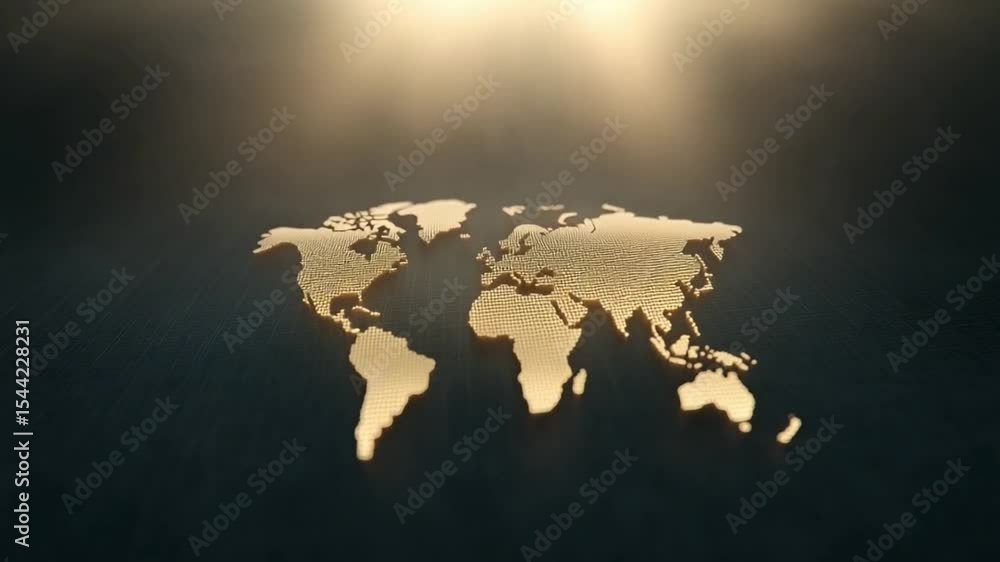 Poster golden world map: a captivating visual of a golden world map set against a dark, textured background