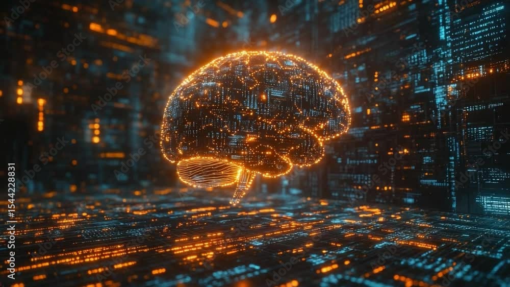 Aufkleber Brain Circuitry: A glowing brain hovers above a complex web of circuitry, symbolizing artificial intelligence and the future of technology.