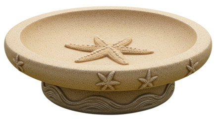 Decorative starfish bird bath outdoor garden decor sandstone finish for backyard patio landscaping on transparent background