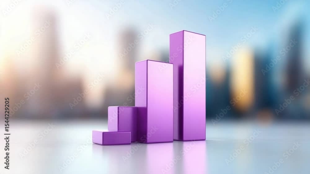 Poster Rising Bar Graph in Metropolis: A captivating image showcasing an ascending bar graph, symbolizing growth and progress, set against a blurred backdrop of a vibrant cityscape.
