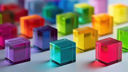 Obraz premium Close-up of many translucent colorful cubes arranged in an array