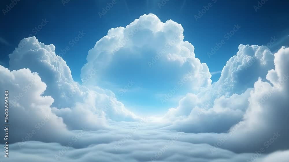 Poster cloudscape dreamscape: a mesmerizing cloudscape unveils a celestial ballet, a tapestry of fluffy cum