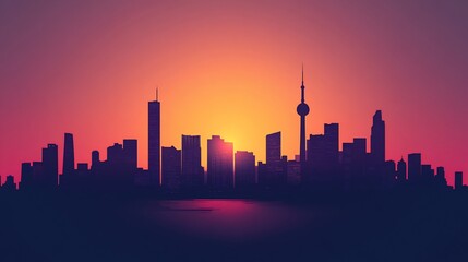 Fototapeta premium Abstract Urban Landscape: Silhouette of Cityscape at Sunset with Warm Colors