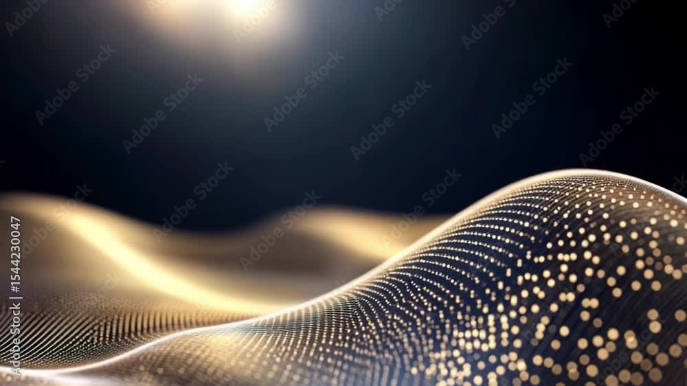 Aufkleber Golden Light Wave: An abstract digital rendering showcases undulating waves of light particles, creating a mesmerizing display of energy and ethereal beauty against a dark backdrop. 