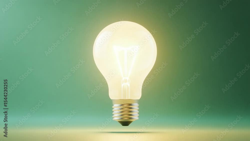 Poster illuminating idea: a single, radiant light bulb glows brightly against a gradient backdrop, symboliz