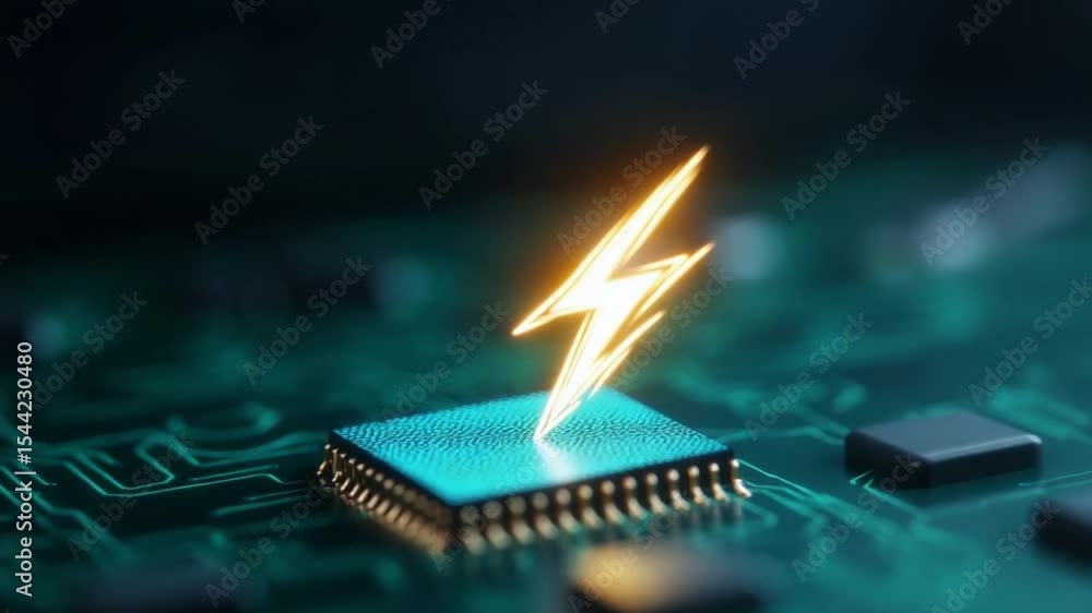 Aufkleber electric surge in the circuit: an eye-level, high-angle shot captures a close-up view of a circuit b