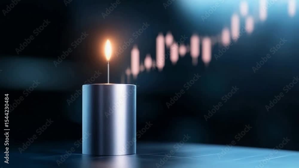 Aufkleber illuminating market insights: a single candle casts a warm glow against a backdrop of a dynamic mark