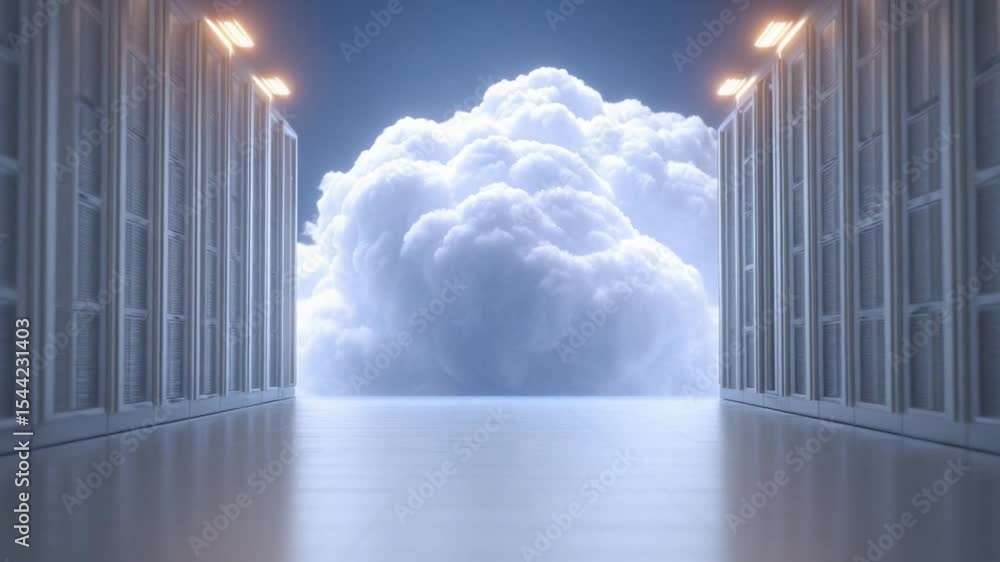 Poster cloud gateway: a striking surrealistic scene unfolds as a luminous cloud formation emerges from an e