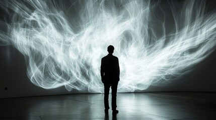 Fototapeta premium Swiss conceptual sculptor doing projecting light art installation