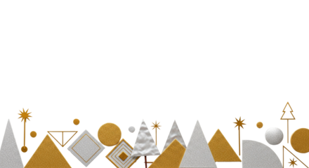 Geometric Gold and Silver Festive Shapes Bordering White Space.