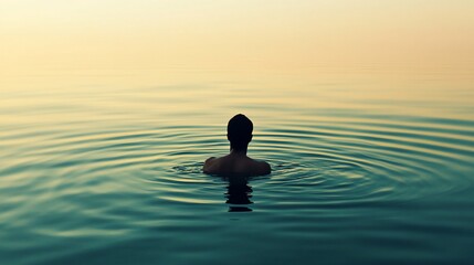 Solitude in the vastness of the sea with person enjoying the calm waters