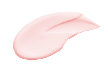 Pink cream smear swatch. Skin care lotion isolated on transparent background. Cosmetic creamy product texture