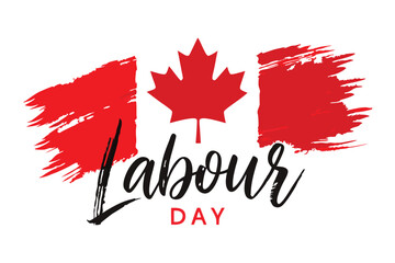 Canadian Labour Day with Maple Leaf and Red Brush Strokes Background