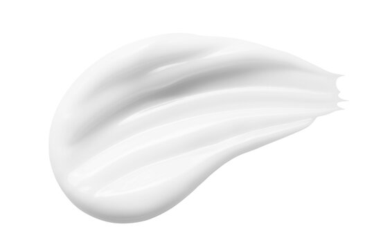 White cosmetic cream texture swatch. Lotion smear isolated on transparent background. Creamy skin care product texture