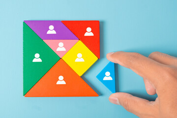 tangram puzzle blocks with people icons ,human resources and management concept