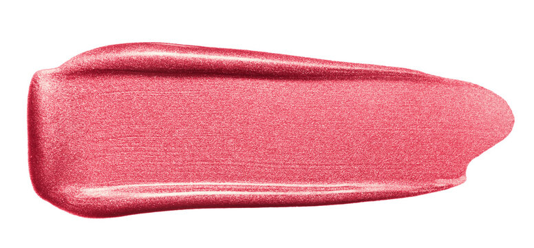 Liquid lipstick swatch texture. Red metall shimmer lip gloss brush stroke. Cheek blush, creamy makeup smear isolated on transparent background