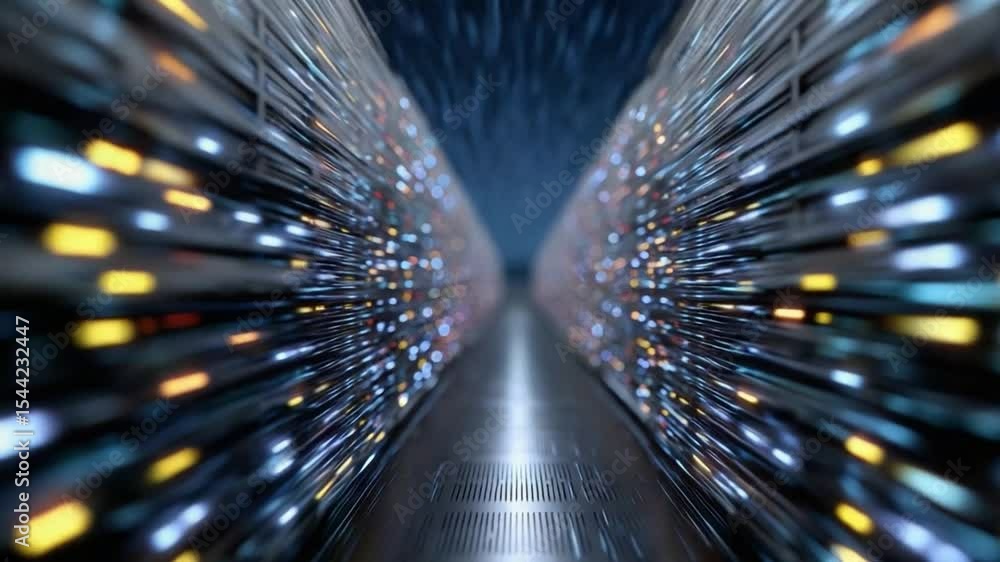 Poster digital superhighway: the image shows a futuristic abstract perspective of a data corridor, with fib