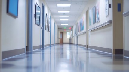 Fototapeta premium Blurred background of modern office with glass walls and a table in the foreground. Ai Generated Images