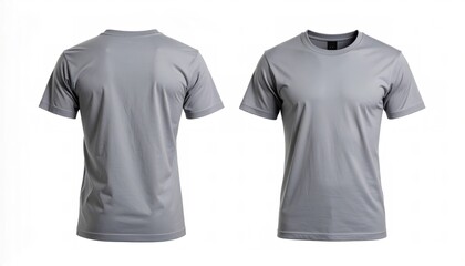 Plain Gray T-shirt mockup showing front and back sides, displayed on a white background.