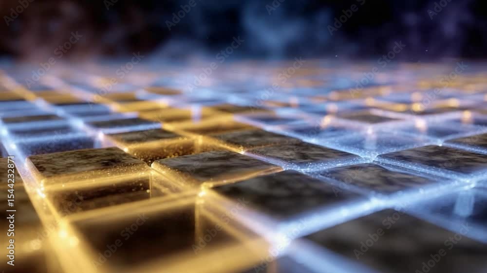Fototapete illuminated grid: an artistic macro shot, presenting a vibrant grid of interconnected squares illumi
