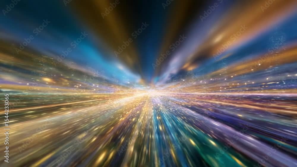 Aufkleber Infinite Perspectives: A mesmerizing display of light and color, simulating a journey through a vibrant, endless expanse of possibilities. Capturing the dynamic essence of forward motion.