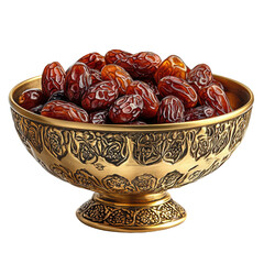 Ornate Golden Bowl Filled with Sweet Medjool Dates