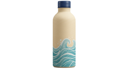 Insulated water bottle with wave design for sports and travel hydration on the go reusable container on transparent background