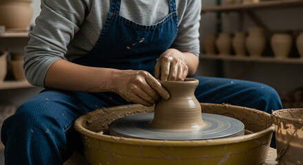 The Delicate Formation of a Ceramic Vessel on a Lathe