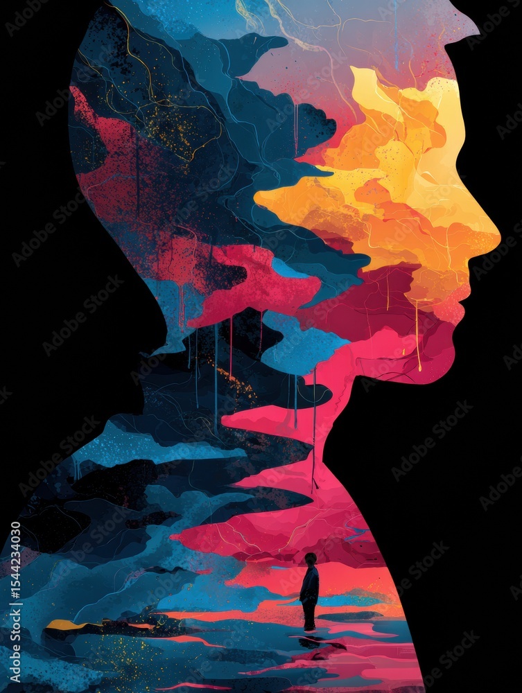 Aufkleber Exploring Cognitive Distortions and Reframing Techniques in a Surreal Abstract Visualization