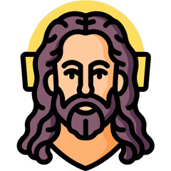 Stylized Icon of Jesus Christ with Long Hair and Halo.