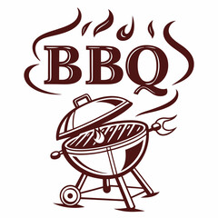 Vintage BBQ Grill Logo with Flames and Text Design.