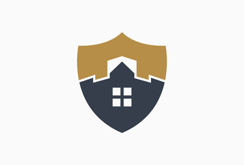 Home Security Protection logo design template. Vector shield and Real Estate Building