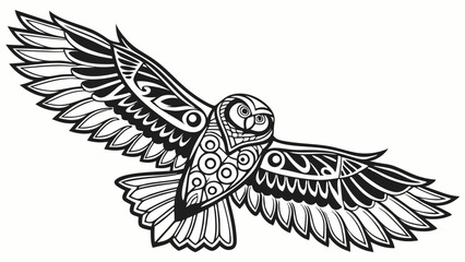 Obraz premium Detailed Black and White Owl Illustration in Flight.