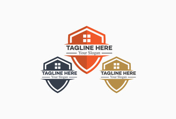 Home Security Protection logo design template. Vector shield and Real Estate Building