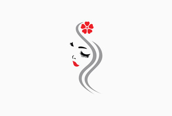 Beautiful Woman's Face symbol for salon or beauty treatment logo design element