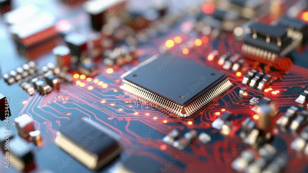 Aufkleber Close-up on a Computer Circuit: An intricately detailed close-up reveals the intricate architecture of a computer circuit board, showcasing the core components that power modern technology. 